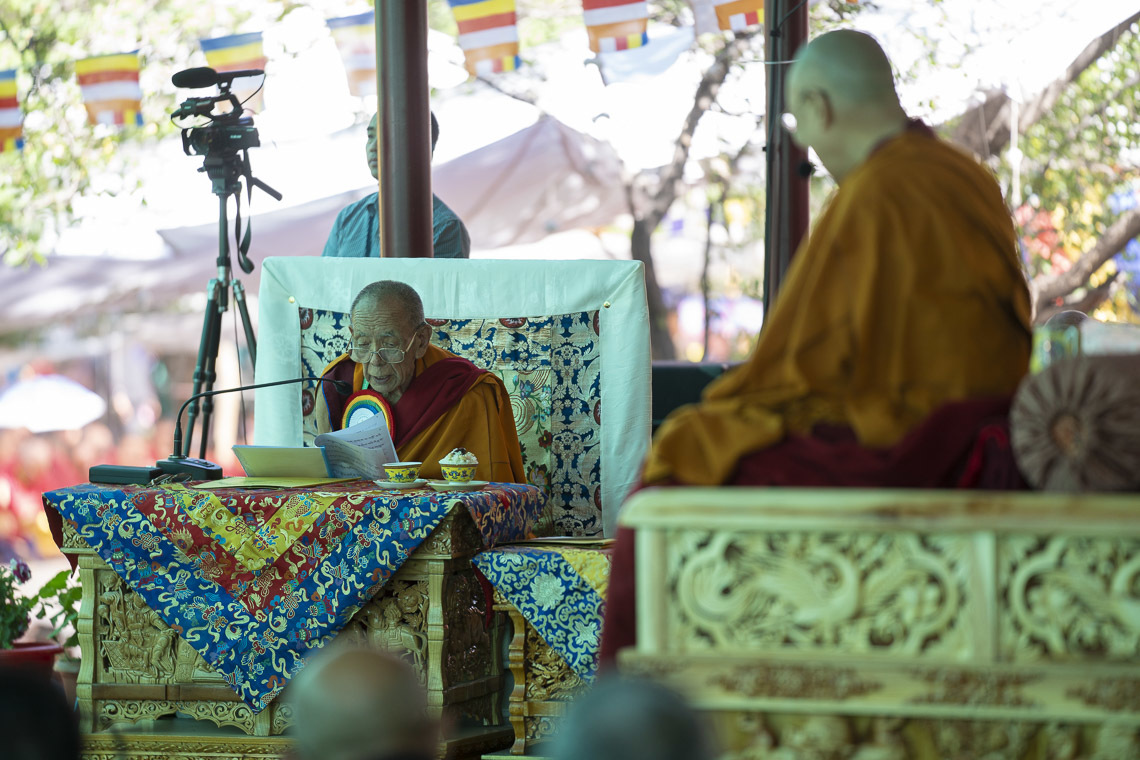 Gandèn Trisour Rizong Rinpoché, lors de l'inauguration du grand débat d'été au monastère de Samstanling à Sumur, Ladakh, Inde, le 15 juillet 2018. Photo d Tenzin Choejor